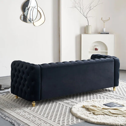 THE CASA ORO® Designer Sofa Set: 86" Wide Luxury Modern Tufted Sofa for Living Room(Black)