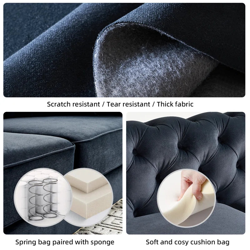 THE CASA ORO® Designer Sofa Set: 86" Wide Luxury Modern Tufted Sofa for Living Room(Black)