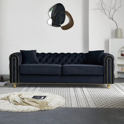THE CASA ORO® Designer Sofa Set: 86" Wide Luxury Modern Tufted Sofa for Living Room(Black)