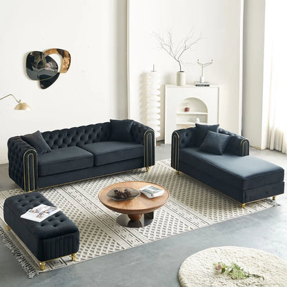 THE CASA ORO® Designer Sofa Set: 86" Wide Luxury Modern Tufted Sofa for Living Room(Black)