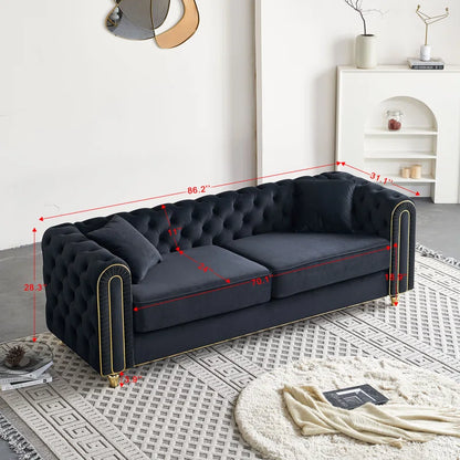 THE CASA ORO® Designer Sofa Set: 86" Wide Luxury Modern Tufted Sofa for Living Room(Black)