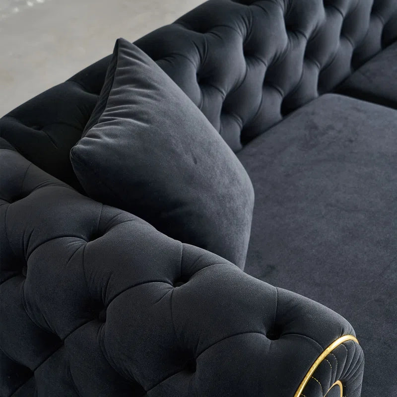 THE CASA ORO® Designer Sofa Set: 86" Wide Luxury Modern Tufted Sofa for Living Room(Black)