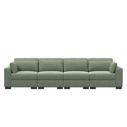 5 Seater Sofa: Luxury Upholstery Sofa With Lumbar Pillows, Corduroy Sofa Collection(Green)