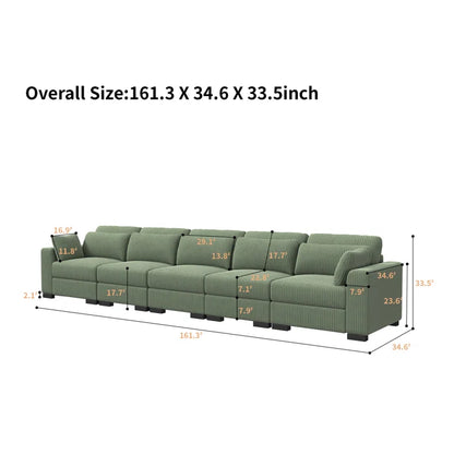5 Seater Sofa: Luxury Upholstery Sofa With Lumbar Pillows, Corduroy Sofa Collection(Green)