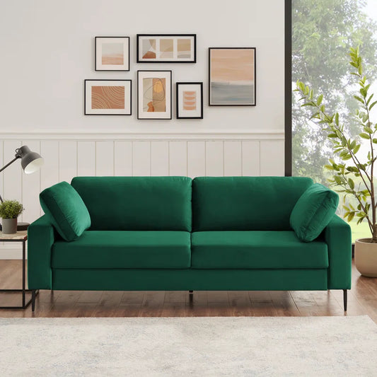 THE CASE ORO® Modern Style Etta 84.3" Mid-Century Modern Design Office Sofa(Green Velvet)