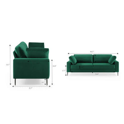 THE CASE ORO® Modern Style Etta 84.3" Mid-Century Modern Design Office Sofa(Green Velvet)