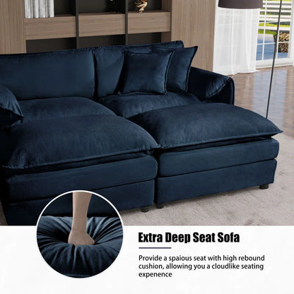 THE CASA ORO® U-Shape Shape Sofa: Modern Chenille Comfy Deep Seat Modular Sectional Sofa Upholstered Cloud Couch(Blue Chenille)