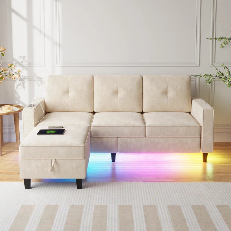 4 Seater Sofa: Modern Convertible Sofa With Storage, Removable Cushions & Led Lights(Beige)