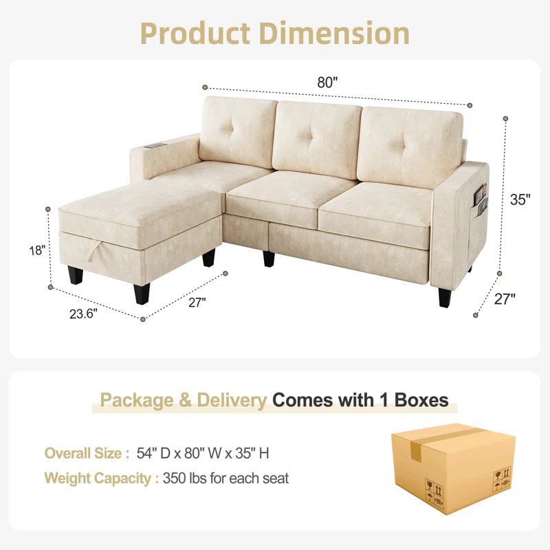 4 Seater Sofa: Modern Convertible Sofa With Storage, Removable Cushions & Led Lights(Beige)