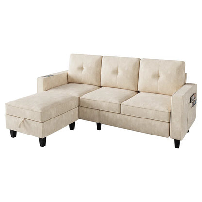 4 Seater Sofa: Modern Convertible Sofa With Storage, Removable Cushions & Led Lights(Beige)