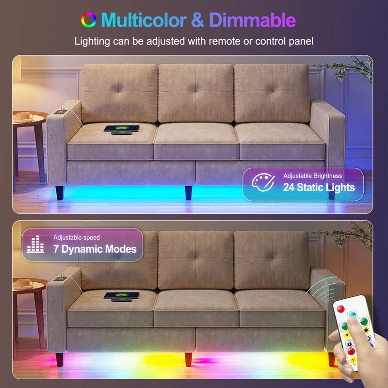 4 Seater Sofa: Modern Convertible Sofa With Storage, Removable Cushions & Led Lights(Beige)