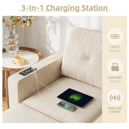 4 Seater Sofa: Modern Convertible Sofa With Storage, Removable Cushions & Led Lights(Beige)