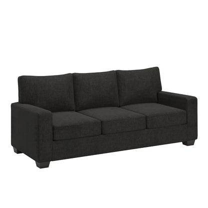 THE CASA ORO® Designer Sofa Set: Modern Fabric Upholstered Square Arm Sofa Set - Living Room Chair, Loveseat And Sofa(Black Woven)