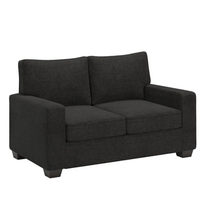 THE CASA ORO® Designer Sofa Set: Modern Fabric Upholstered Square Arm Sofa Set - Living Room Chair, Loveseat And Sofa(Black Woven)
