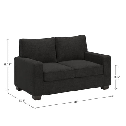 THE CASA ORO® Designer Sofa Set: Modern Fabric Upholstered Square Arm Sofa Set - Living Room Chair, Loveseat And Sofa(Black Woven)