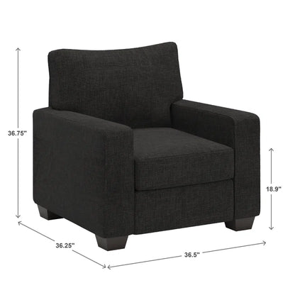 THE CASA ORO® Designer Sofa Set: Modern Fabric Upholstered Square Arm Sofa Set - Living Room Chair, Loveseat And Sofa(Black Woven)