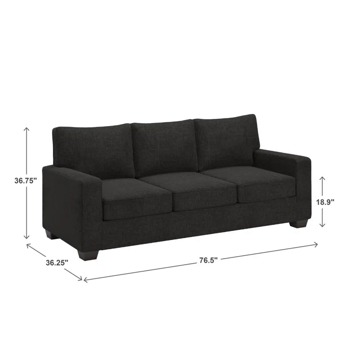 THE CASA ORO® Designer Sofa Set: Modern Fabric Upholstered Square Arm Sofa Set - Living Room Chair, Loveseat And Sofa(Black Woven)