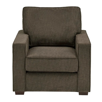 Modern Sofa Set: Modern Fabric Upholstered Square Arm Sofa Set - Living Room Chair, Loveseat And Sofa(Brown Chenille)