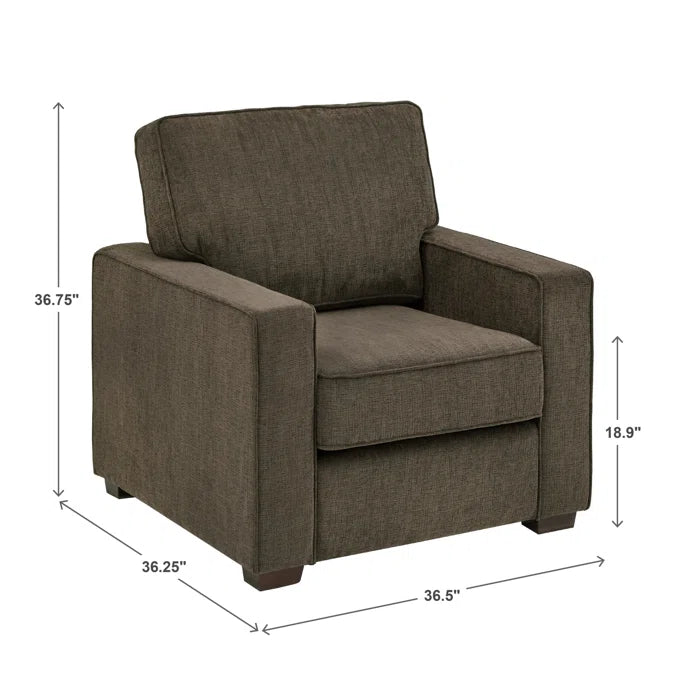 Modern Sofa Set: Modern Fabric Upholstered Square Arm Sofa Set - Living Room Chair, Loveseat And Sofa(Brown Chenille)