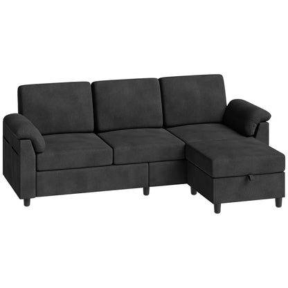 L- Shape Sectional Sofa: 79" Modern Linen Fabric Living Room Sectional Sofa (Black)