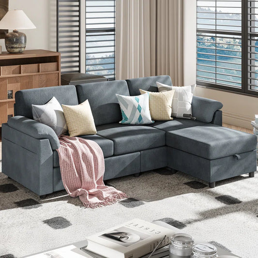 L- Shape Sectional Sofa: 79" Modern Linen Fabric Living Room Sectional Sofa (Deep Gray)