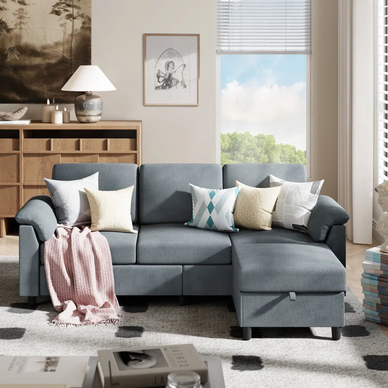 L- Shape Sectional Sofa: 79" Modern Linen Fabric Living Room Sectional Sofa (Deep Gray)