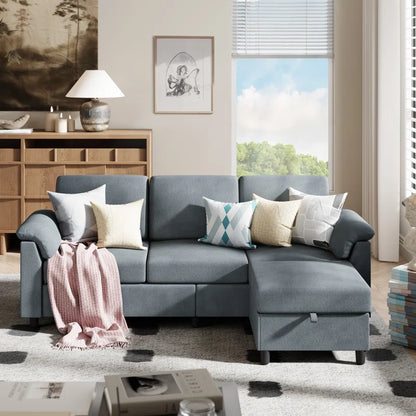 L- Shape Sectional Sofa: 79" Modern Linen Fabric Living Room Sectional Sofa (Deep Gray)