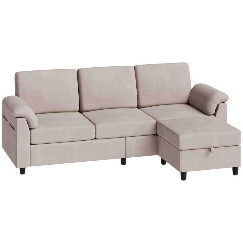 L- Shape Sectional Sofa: 79" Modern Linen Fabric Living Room Sectional Sofa (Milk Coffee)