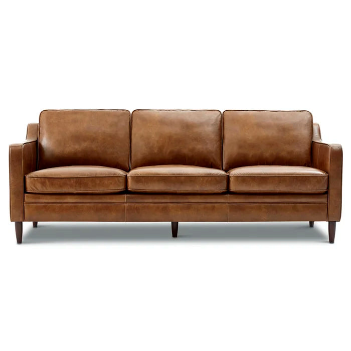 3 Seater Sofa: Modern Living Room Genuine Leather Square Arm Sofa(Brown)