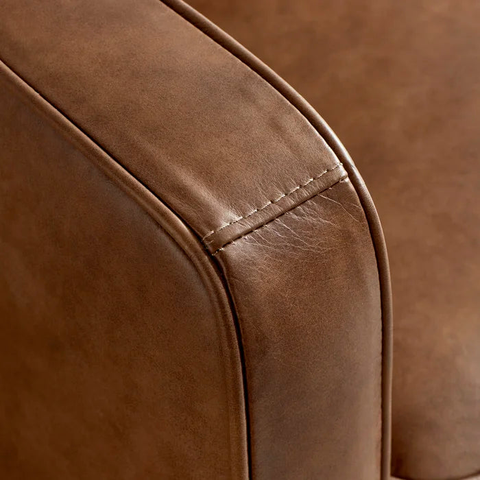 3 Seater Sofa: Modern Living Room Genuine Leather Square Arm Sofa(Brown)