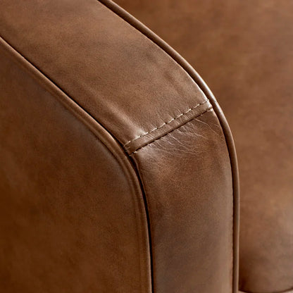3 Seater Sofa: Modern Living Room Genuine Leather Square Arm Sofa(Brown)