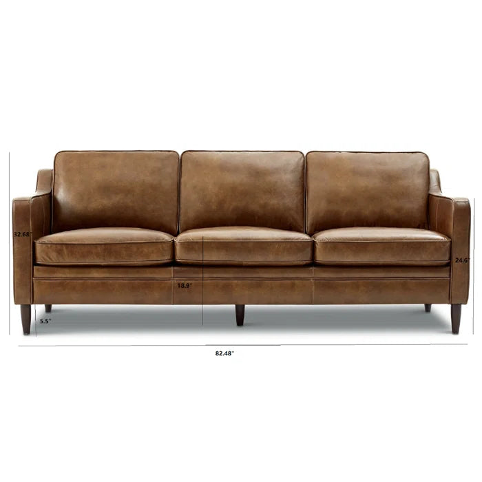 3 Seater Sofa: Modern Living Room Genuine Leather Square Arm Sofa(Brown)