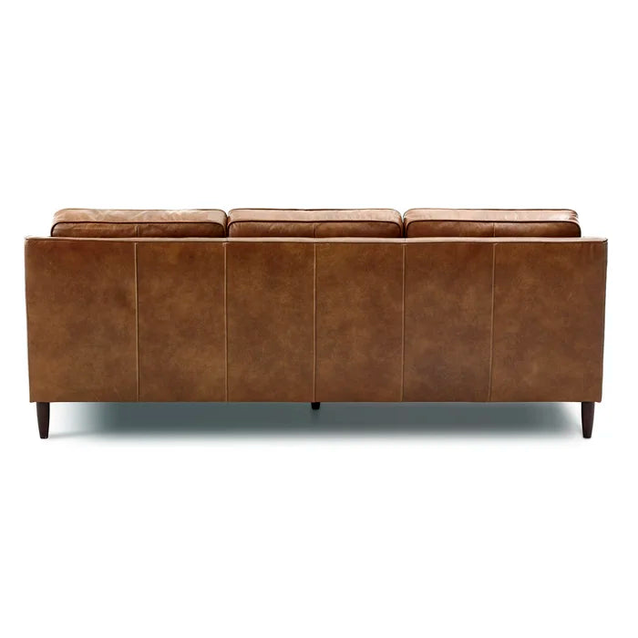 3 Seater Sofa: Modern Living Room Genuine Leather Square Arm Sofa(Brown)