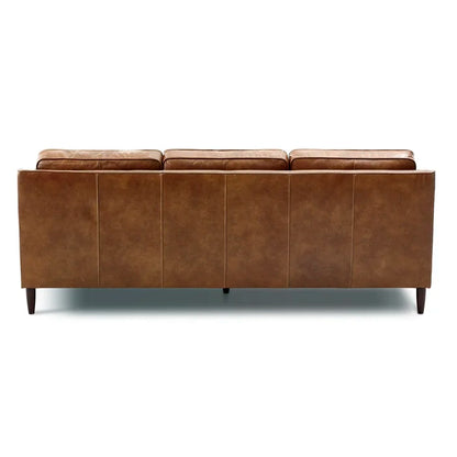 3 Seater Sofa: Modern Living Room Genuine Leather Square Arm Sofa(Brown)