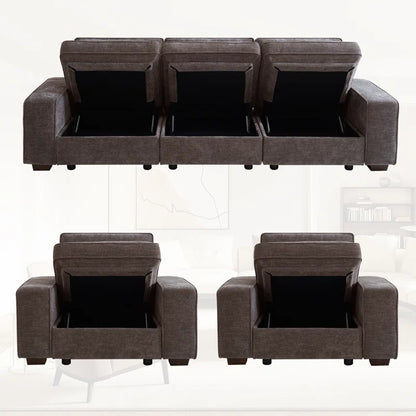 5 Seater Sofa: Modern Modular Sectional Sofa Set of 5 Seater Chenille Couch with Storage Space and USB Port for Living Room(Dark Grey Chenille)