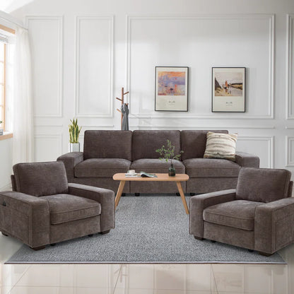 5 Seater Sofa: Modern Modular Sectional Sofa Set of 5 Seater Chenille Couch with Storage Space and USB Port for Living Room(Dark Grey Chenille)