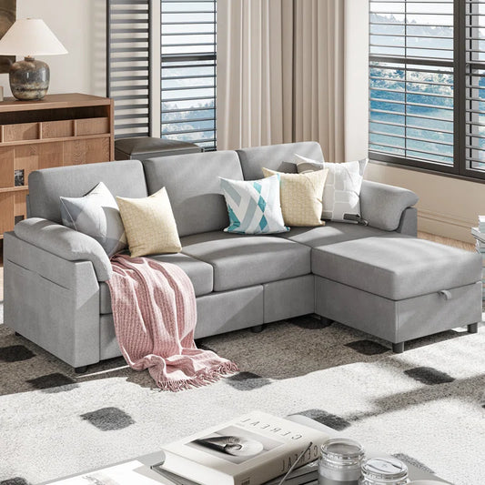 L- Shape Sectional Sofa: 79" Modern Linen Fabric Living Room Sectional Sofa (Light Gray)