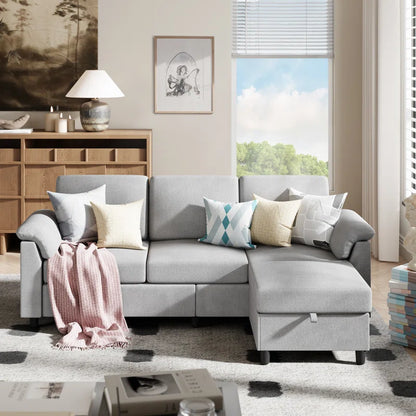 L- Shape Sectional Sofa: 79" Modern Linen Fabric Living Room Sectional Sofa (Light Gray)