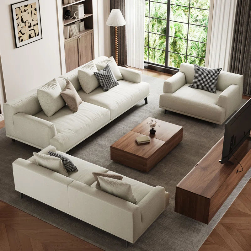 Modern Sofa Set:  Modern cotton and linen cushion Living Room Set with Pillow(Beige)
