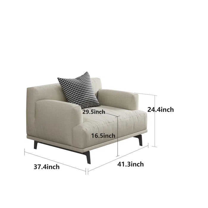 Sofa Chair: 41.3" Modern cotton and linen cushion Single seat square armrest sofa with Pillows
