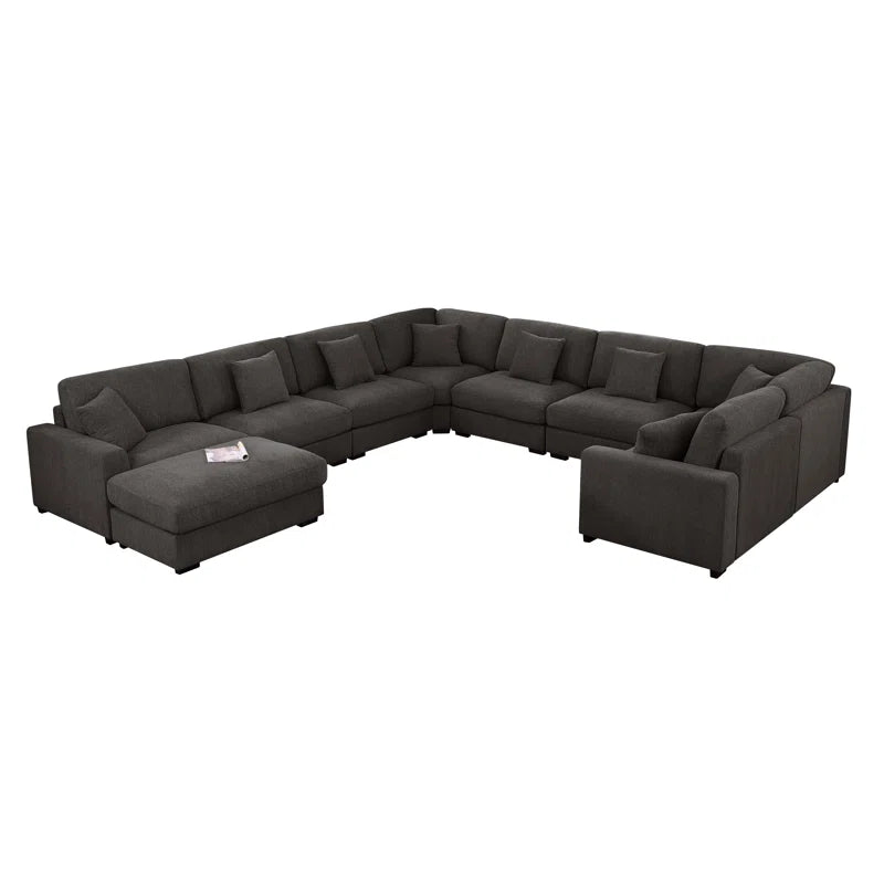 U-Shape Sectional Sofa: Modular 12-piece Oversized 9-seater Corner Sectional Sofa(Dark Gray Polyester)