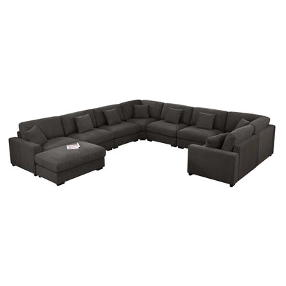 U-Shape Sectional Sofa: Modular 12-piece Oversized 9-seater Corner Sectional Sofa(Dark Gray Polyester)