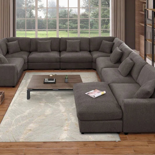 U-Shape Sectional Sofa: Modular 12-piece Oversized 9-seater Corner Sectional Sofa(Dark Gray Polyester)