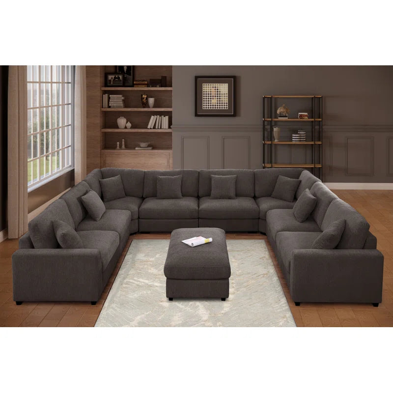 U-Shape Sectional Sofa: Modular 12-piece Oversized 9-seater Corner Sectional Sofa(Dark Gray Polyester)