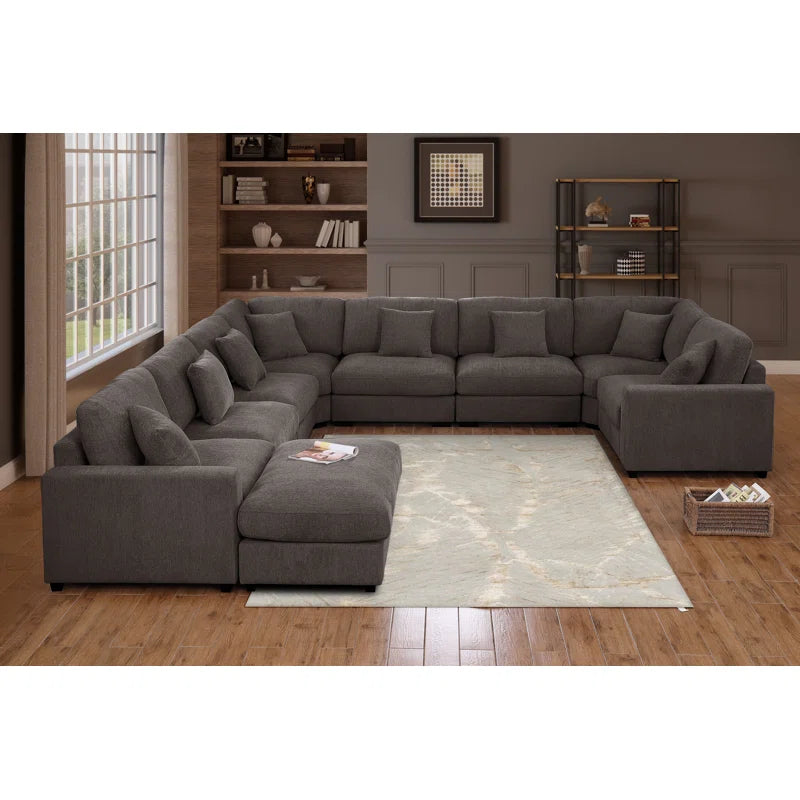 U-Shape Sectional Sofa: Modular 12-piece Oversized 9-seater Corner Sectional Sofa(Dark Gray Polyester)