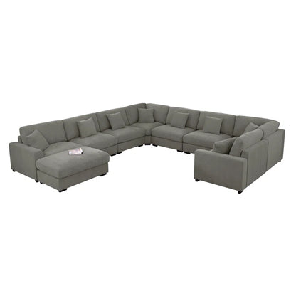 U-Shape Sectional Sofa: Modular 12-piece Oversized 9-seater Corner Sectional Sofa(Gray Polyester)