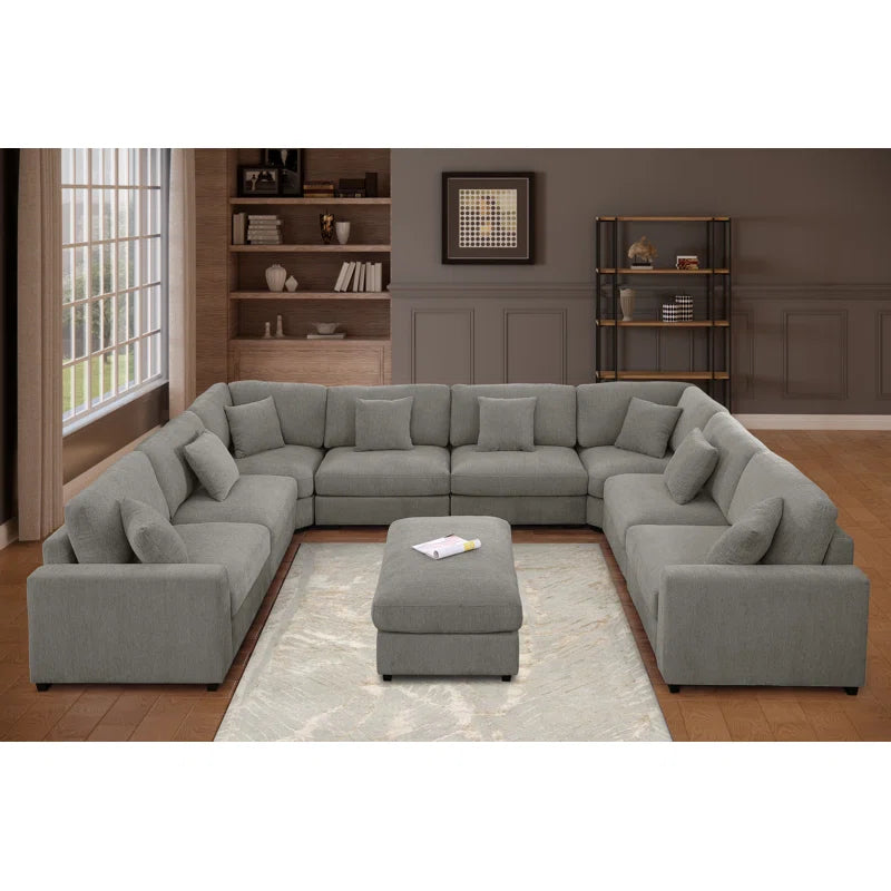 U-Shape Sectional Sofa: Modular 12-piece Oversized 9-seater Corner Sectional Sofa(Gray Polyester)