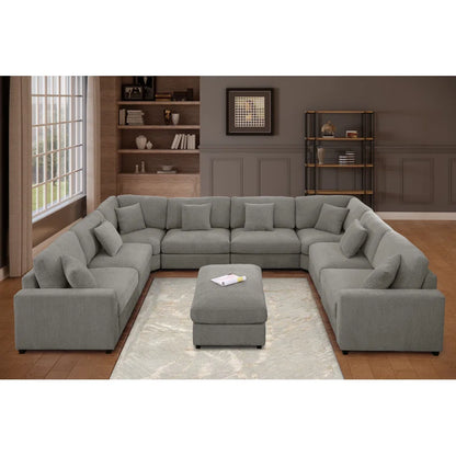 U-Shape Sectional Sofa: Modular 12-piece Oversized 9-seater Corner Sectional Sofa(Gray Polyester)
