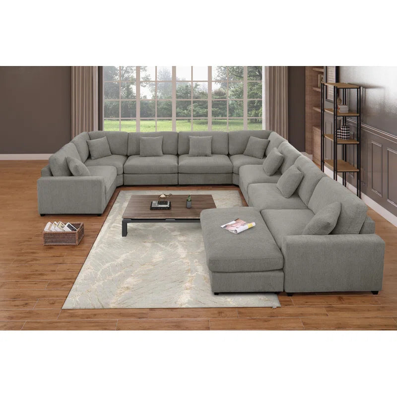 U-Shape Sectional Sofa: Modular 12-piece Oversized 9-seater Corner Sectional Sofa(Gray Polyester)