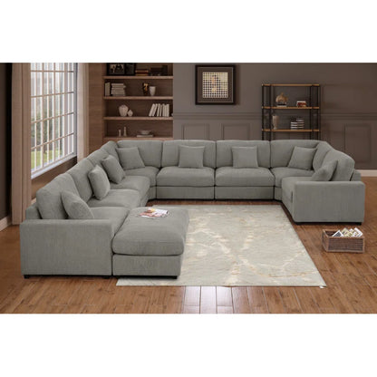 U-Shape Sectional Sofa: Modular 12-piece Oversized 9-seater Corner Sectional Sofa(Gray Polyester)